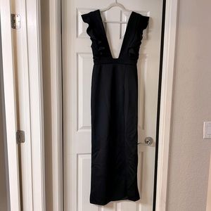 Nasty Gal Black Ruffle V-Neck Dress